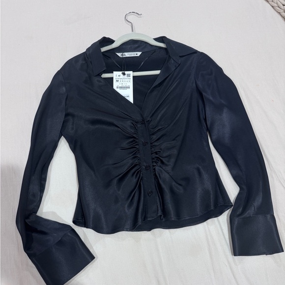 Zara Black Satin Blouse - Picture 2 of 8